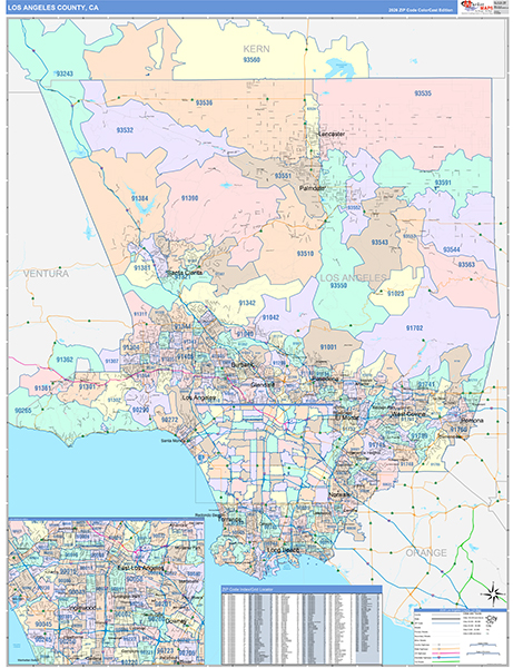Los Angeles County, CA Map Color Cast Style